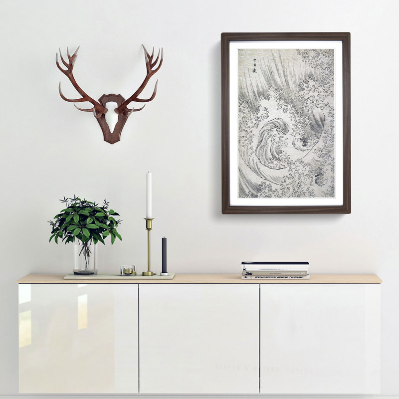 Wave Sketch by Katsushika Hokusai - Framed Print, 36cm H x 27cm W x 2cm D, Walnut Framed