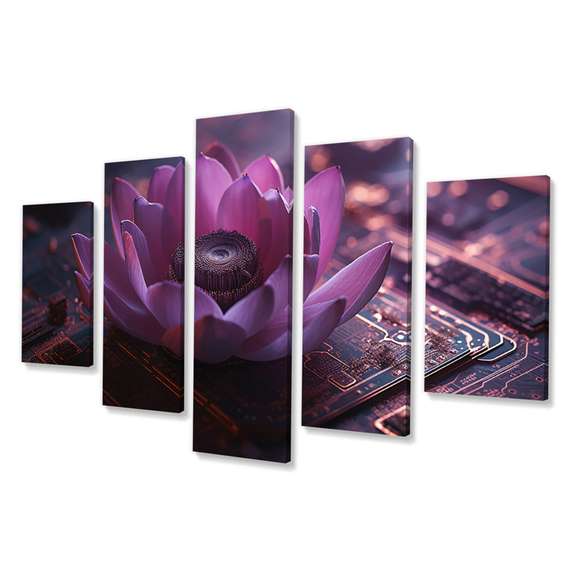 Urban Urban Lotus sur circuit imprimé - Art mural sur toile Lotus - 5 panneaux