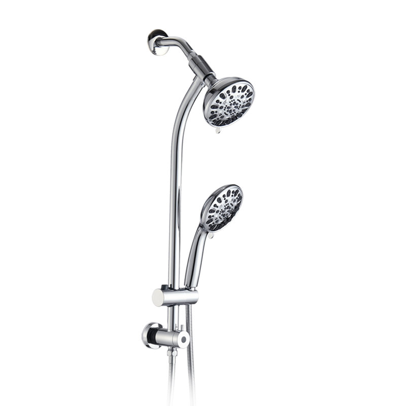 Luxury 7-Setting Drill-Free Stainless Steel Slide Bar Combo - Dual Shower Head Experience, Polished Chrome