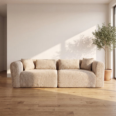 Compressed Sectional Sofa, Oversized 2-Seater Compression Sofa in in Chenille Fabric, Modern Living Room Accent Sofa with Pillows（Beige）