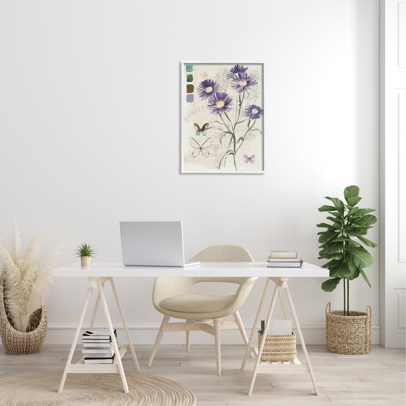 Pochoir à fleurs sauvages, H 24 po x l 24 po x P 1,5 po, Giclée encadrée blanc bord de mer