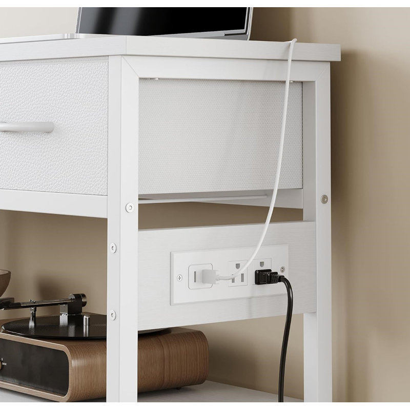 White 43" Console Table with Storage and Power Outlets