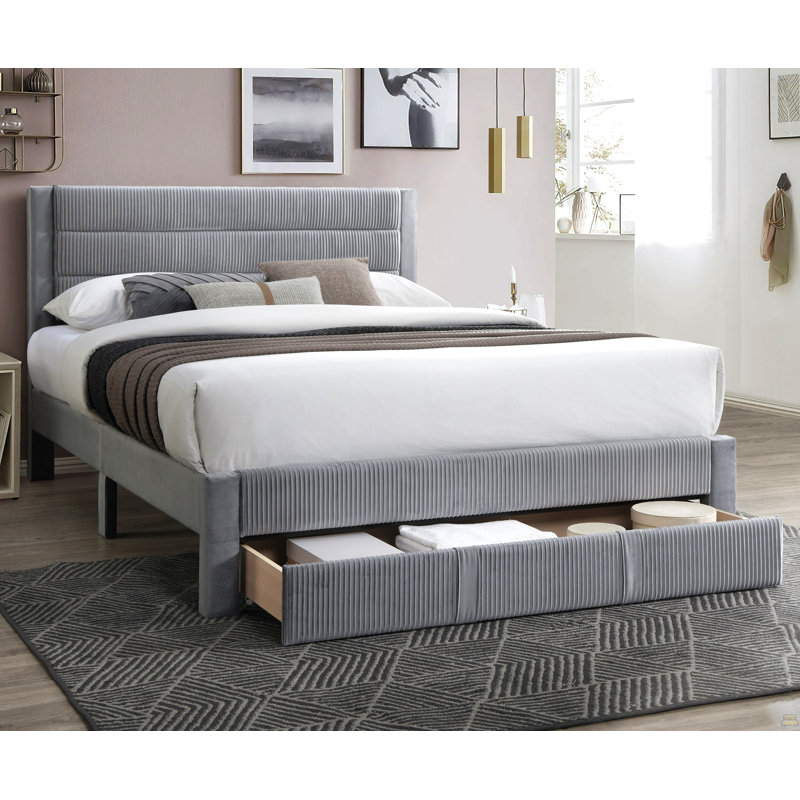 1 lit double avec tiroir de rangement, Gris