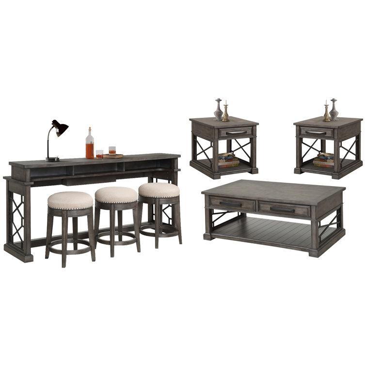 Cocktail Table With 2 End Tables And Console Table With 3 Stools