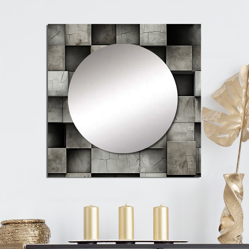 Architectural béton illusion de mur - art mural moderne miroir carré pour la salle de bain, 36 po x 36 po