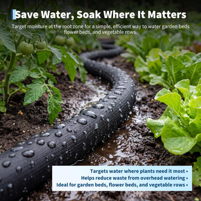 50-Foot Flat Soaker Hose With PVC Inner Tube And Waterproof Fabric Outer Layer, 12mm Inner Diameter, Linkable Drip Irrigation For Flower Beds And Raised Garden Beds