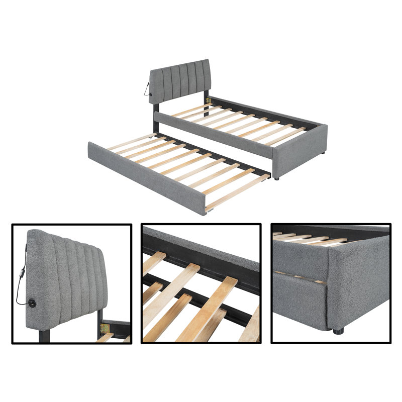 Lit plateforme tapissier Reyhan, Lit simple, Gris