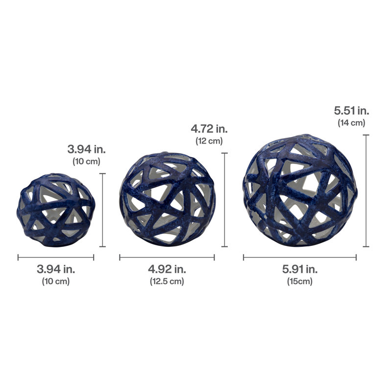 Glossy Dark Blue Ceramic Decorative Spheres Set