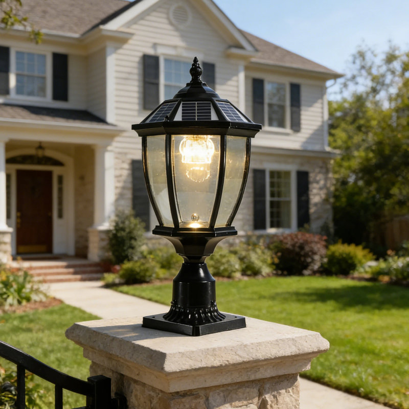 Lampadaire solaire d'extérieur à fixation sur pilier à intensité variable - télécommande
