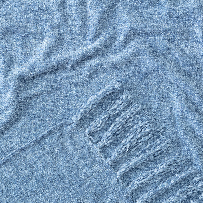 Cerulean Blue Knitted Acrylic Throw Blanket with Tassels - 50" x 65"