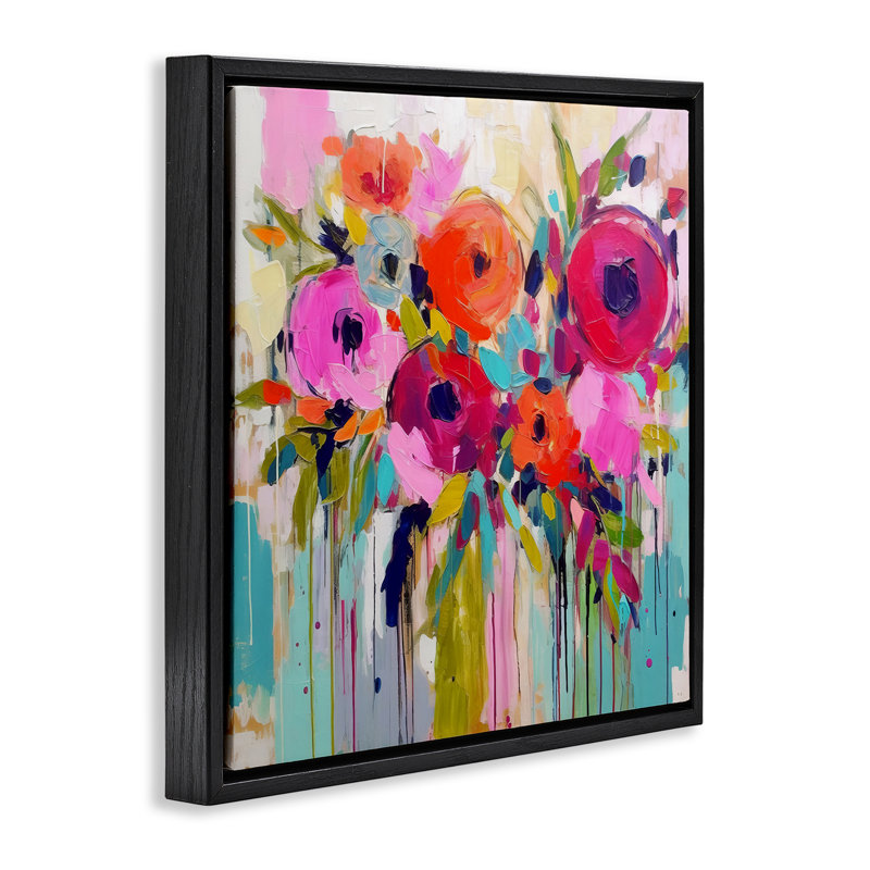 "Bold Drip Roses", art mural encadré par Irena Orlov, Cadre flottant noir de jais, H 25 po x l 25 po