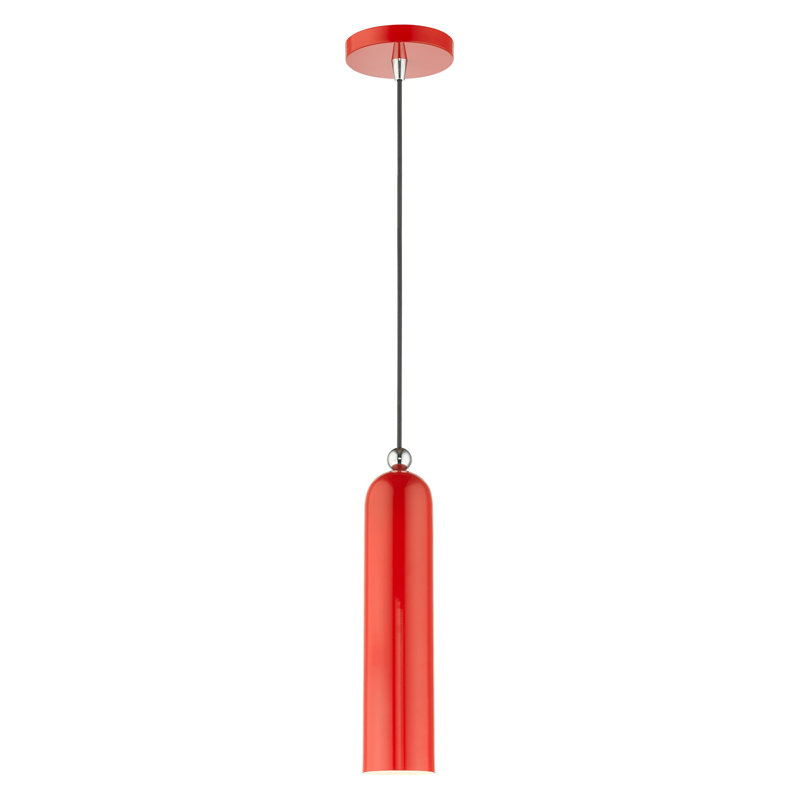 Luminaire suspendu cylindrique en métal 1 lumière à intensité variable Hanne, Rouge luisant