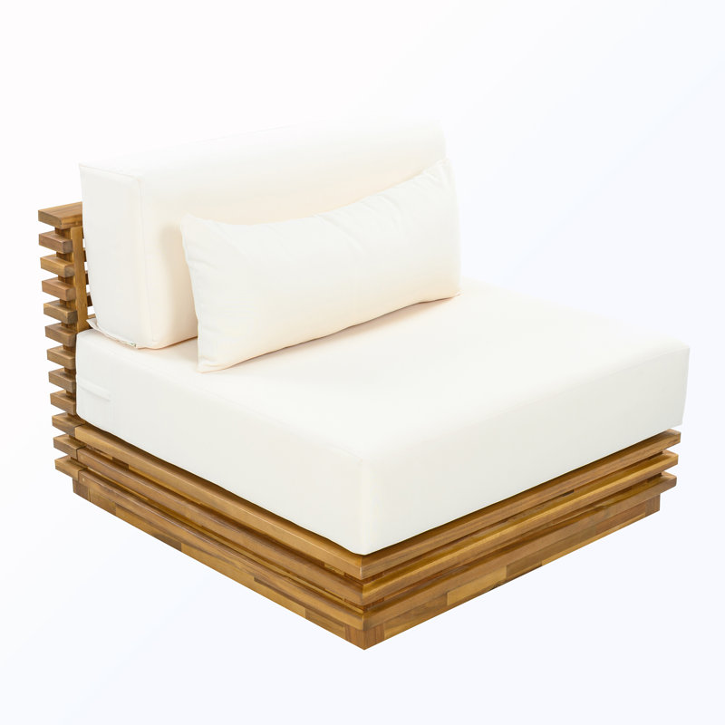 Chaise longue d'extérieur en bois avec coussins