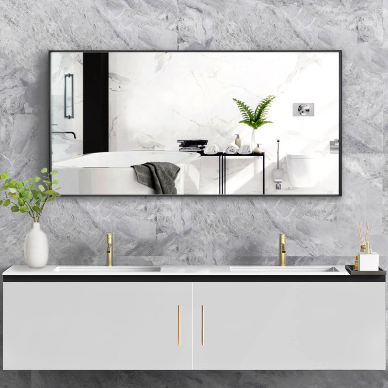 Modern & Contemporary Rectangle Bathroom Vanity Mirror Metal Framed Wall Mirror, Black, 40" x 20"