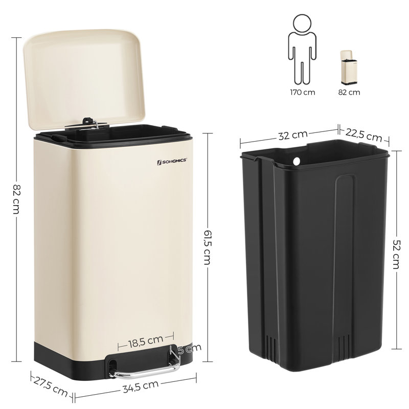 30 Litre Step On Trash Can, Beige