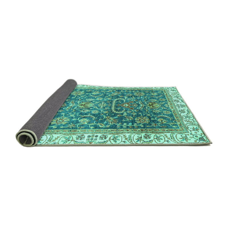 Tapis turquoise / bleu sarcelle tissé à la machine Edicott, Rond 4 pi