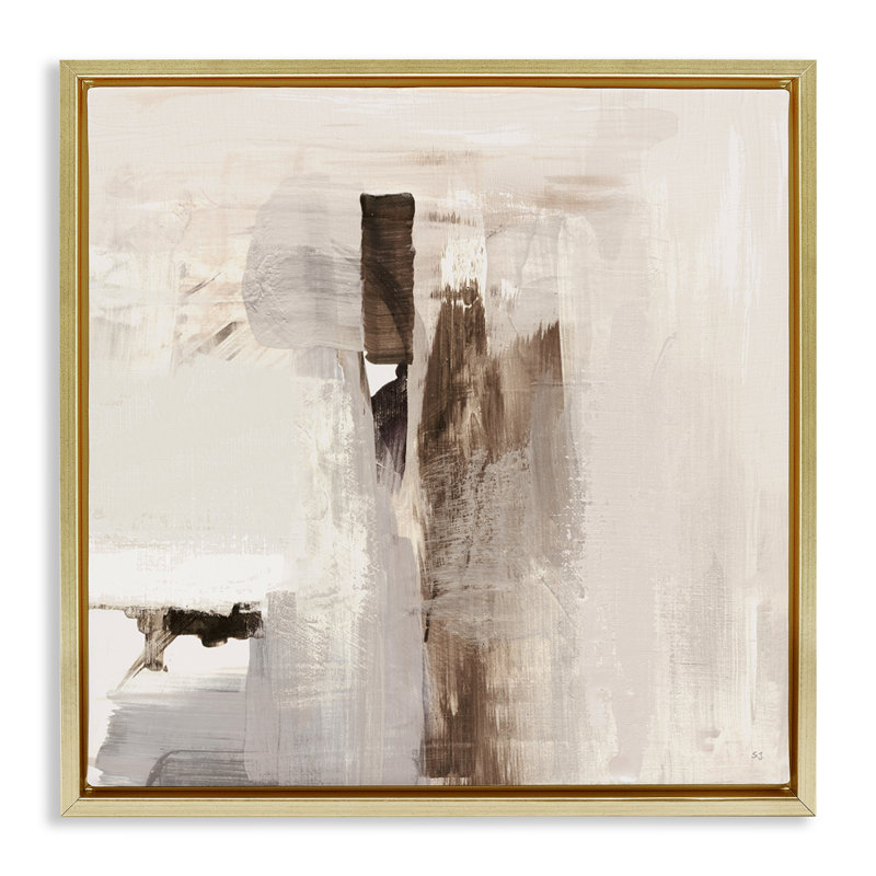  Off-White with Streaks Framed Floater Canvas Wall Art by Susan Jill, H 25 po x l 25 po, Cadre flottant métallique doré