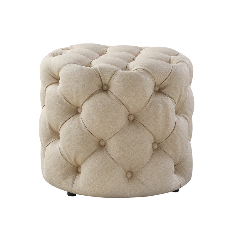 Repose-pieds capitonné rond de 21 po, Lin beige