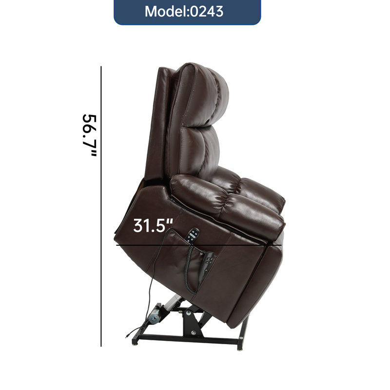 Brown Leatheraire Heat Massage Dual Motor Infinite Position Up to 350 LBS Large Electric Power Lift Recliners with Hidden Cup Holders, Power-Remote, Medium-firm and Heavy Duty