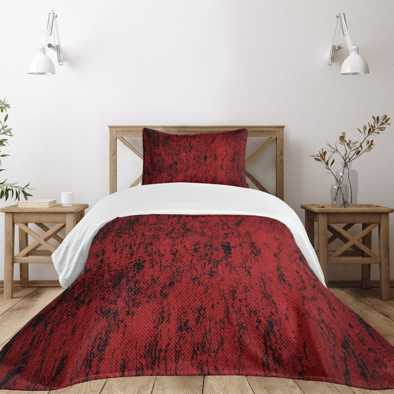 Twin Black and Red Quilted Bedspread Set with Pillow Sham
