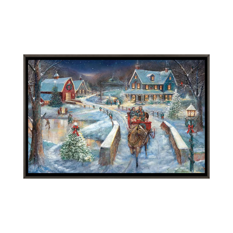 «Evening Sleigh Bells» par Ruane Manning - reproduction d'art, H 18 po x l 26 po x P 1,5 po, Toile avec cadre gris, Aucun mat