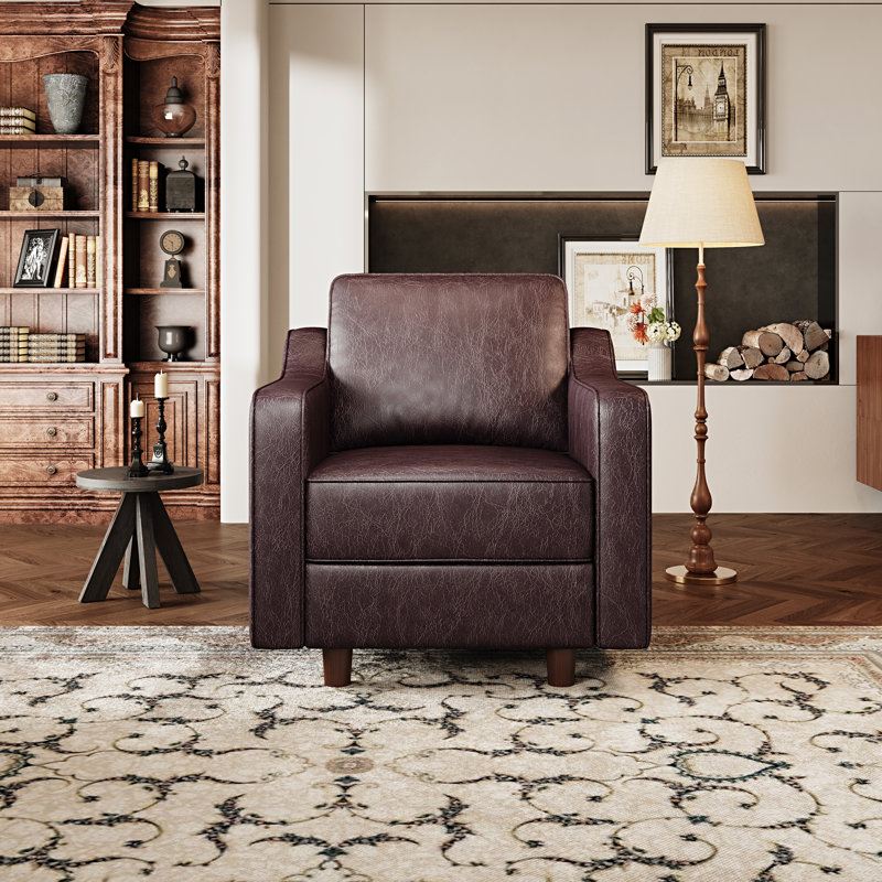 Fauteuil simple en similicuir brun foncé 