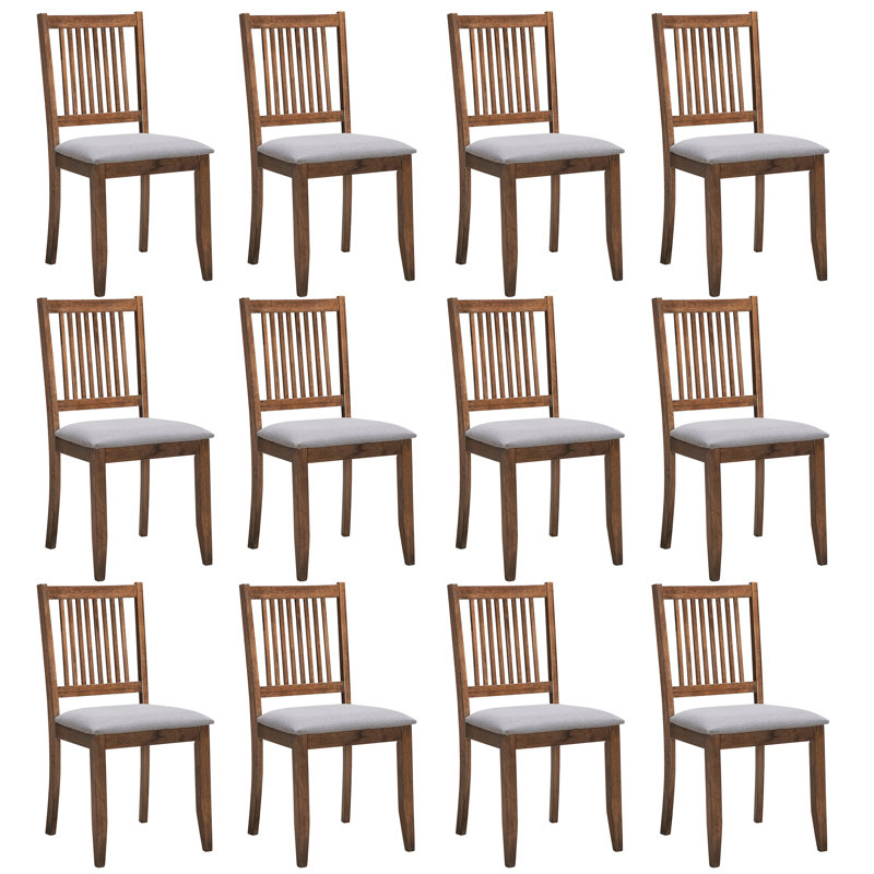 Swick Upholstered Solid Wood Slat Back Farmhouse Dining Side Chair, Brown