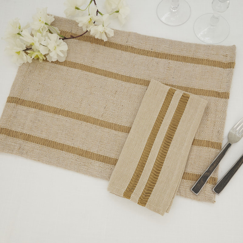 Classic Stripe Placemat and Napkin Set, Brown