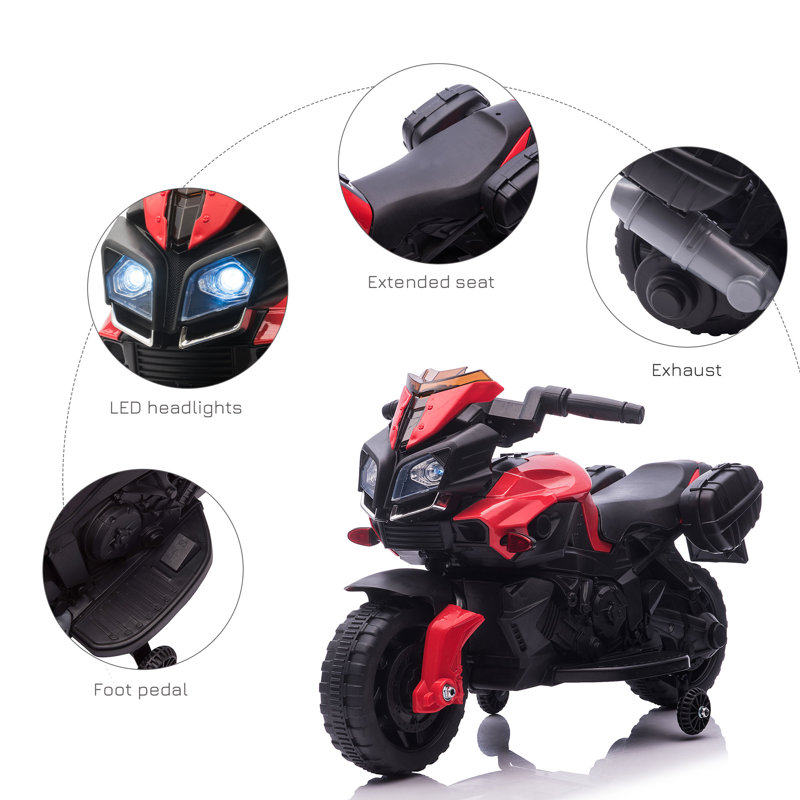 6-Volt Red Electric Kids Motorcycle with Training Wheels