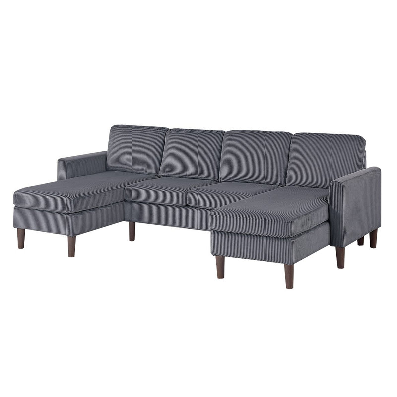 3-Piece Sectional Set, Gray Corduroy