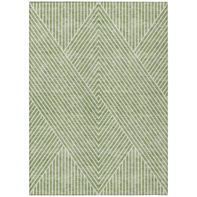 5' X 8' Sage And Ivory Geometric Washable Indoor Outdoor Area Rug