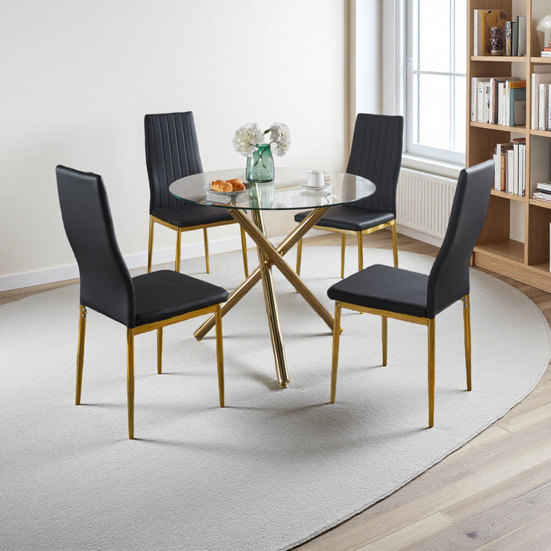 Ensemble de 4 chaises, Noir, Doré