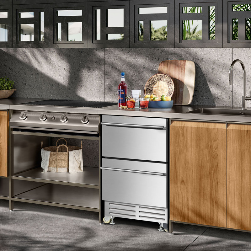 23" W 95 Cans (12 Oz.) Dual Drawer Under Counter Built-in stainless steel Beverage Cooler - Weather-Proof, Energy Efficient, Ultra-Quiet, Adjustable Height, Frost-Free, Indoor & Outdoor Use