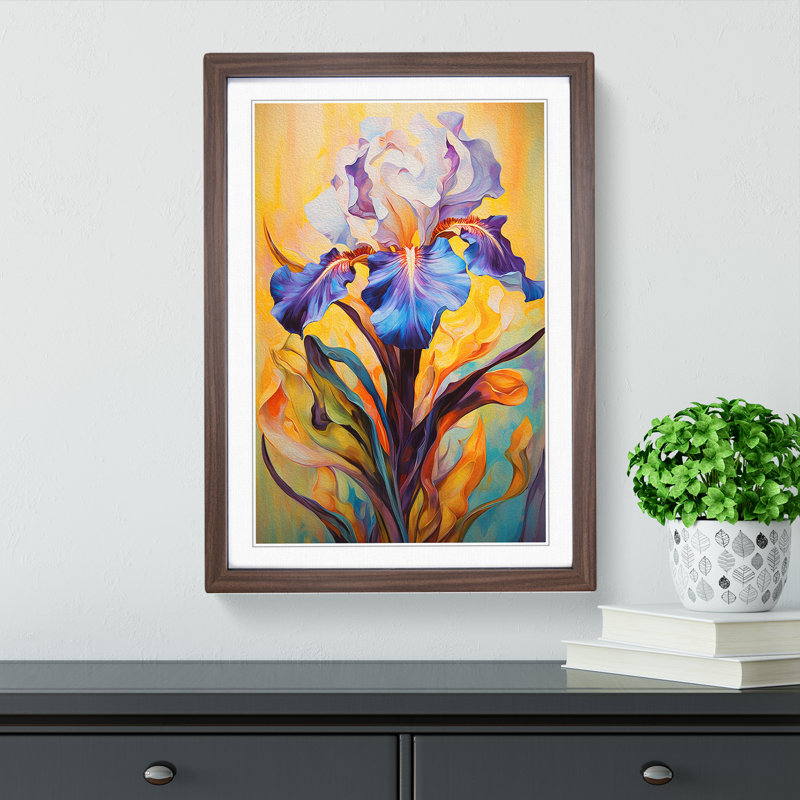 Iris Flower Expressionism - Framed Print, 64cm H x 46cm W x 2cm D, Walnut Framed
