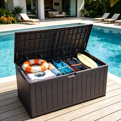 Coffre de terrasse verrouillable résistant à l'eau de 140 gallons avec serrure Edrosie Inc, brun foncé