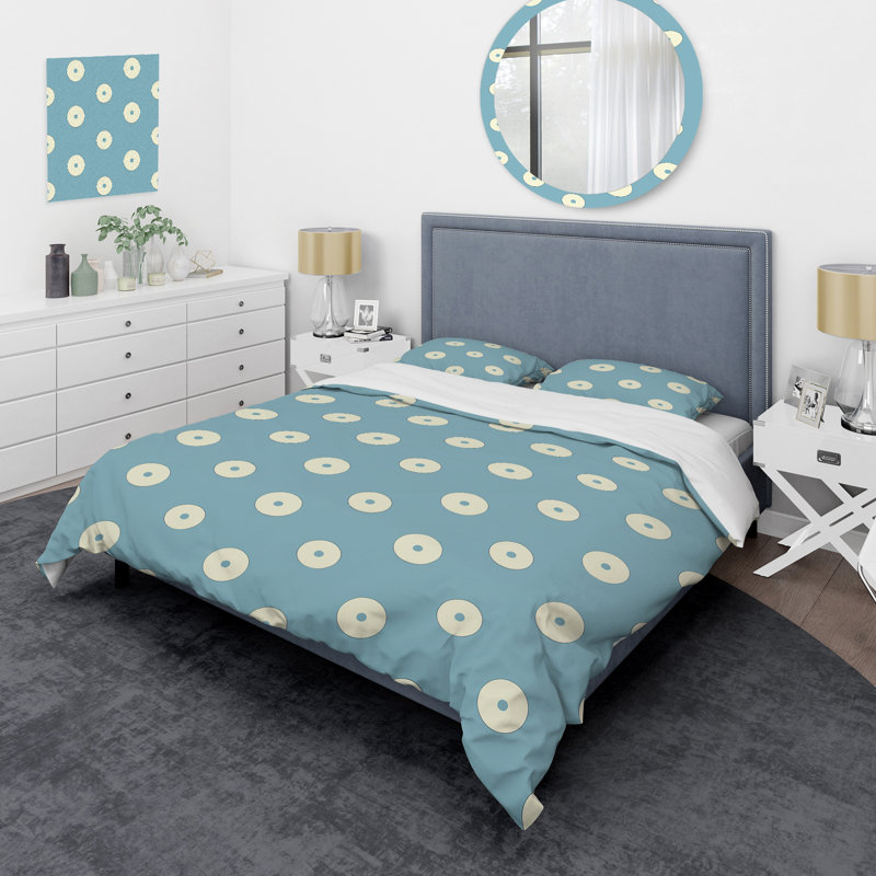 Ensemble de housse de couette à pois bleu et beige - Glam, Housse de couette très grand + 2 taies décorativ