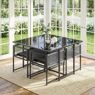 Outsunny 5 Pieces Garden Dining Set, Outdoor Patio Cube Set Light Grey