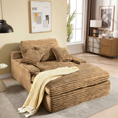 Comfy Corduroy Sofa, Brown 75'' Spacious Seat With 4 Back Pillows For Living Room