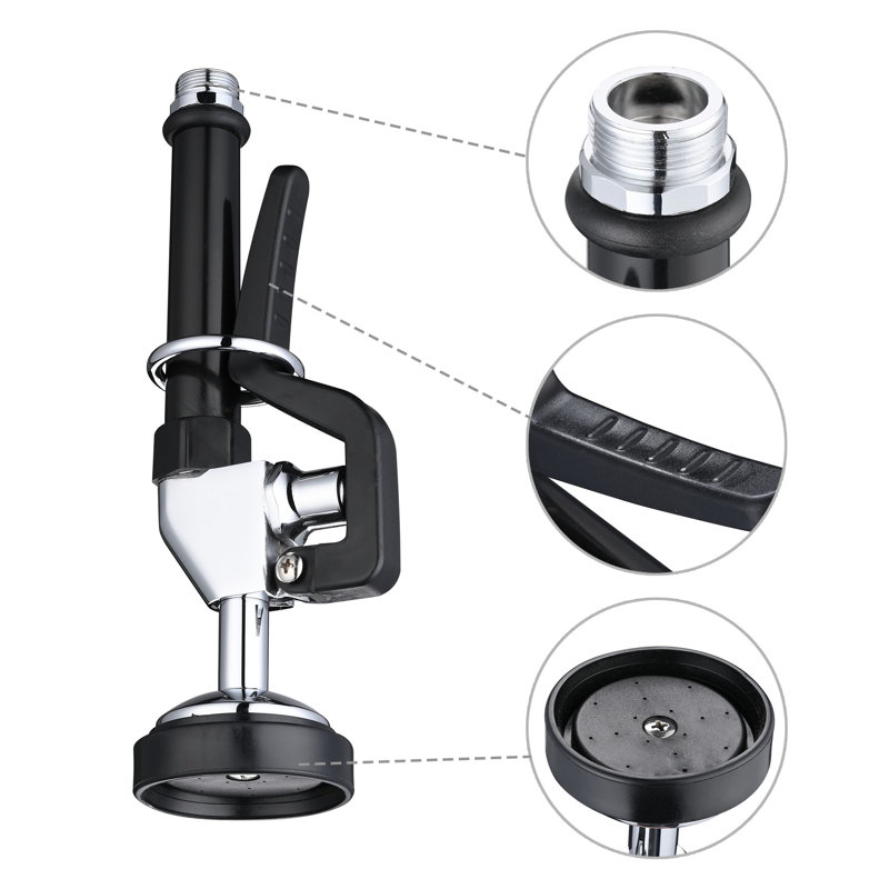 Chrome and Black Commercial Kitchen Spray Valve with Pull-out Spray
