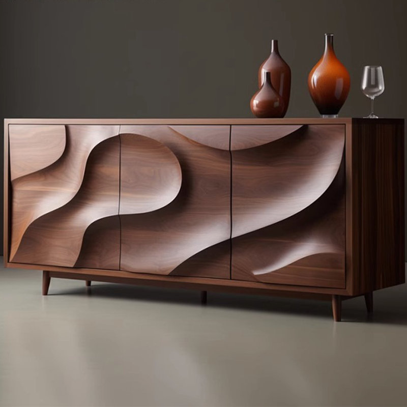 Solid wood carving art locker against the wall