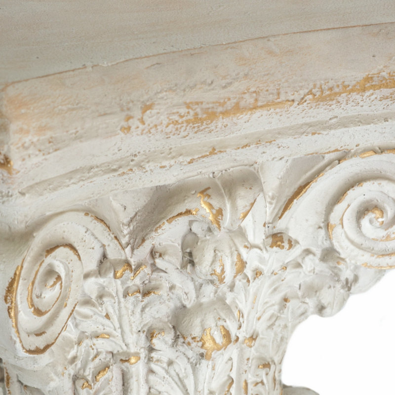 Piédestal à colonne romaine 14 po x 14 po x 17,5 po - Blanc, doré, H 17,5 po x l 14 po x P 14 po