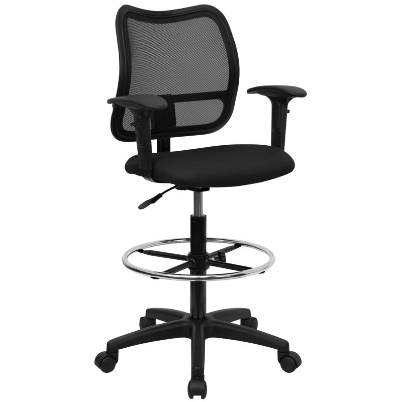 ErgoDraft Black Mesh & Nylon Adjustable Drafting Chair with Swivel