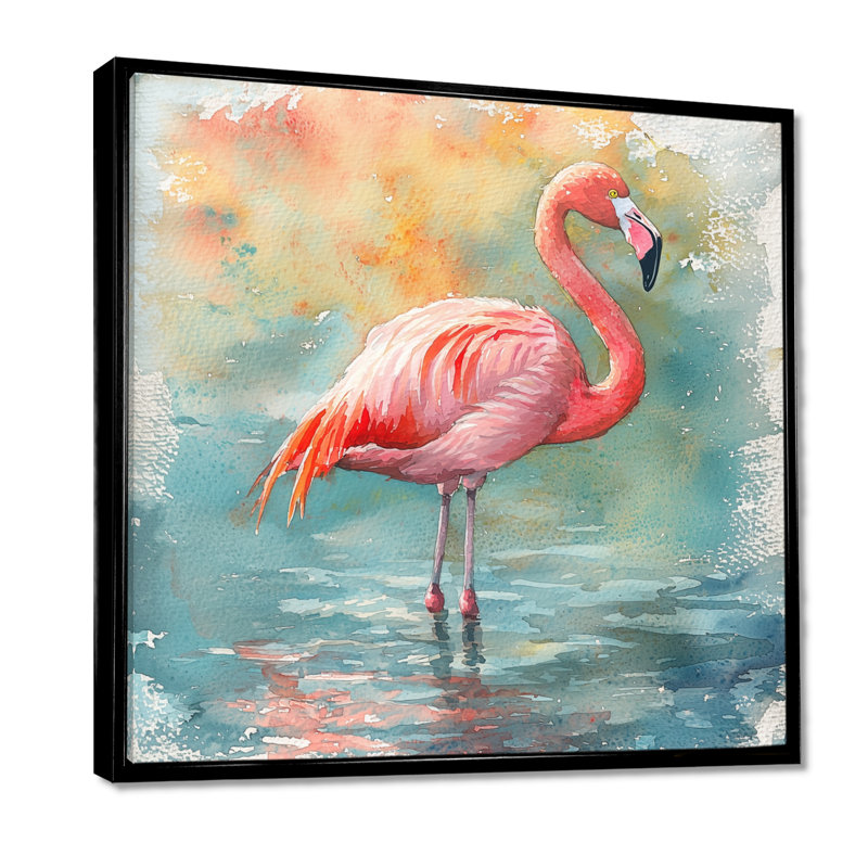 Chynthia Flamingo Grace - oiseau, art mural, Impression encadrée flottante, Noir, noir, noir, noir, H 16 po x l 16 po