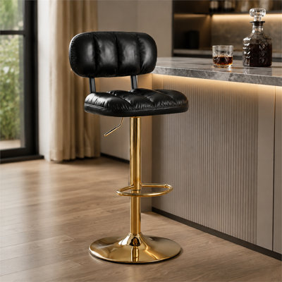 Ensemble de 2 tabourets de bar réglables en polyuréthane avec base et repose-pieds dorés, noir