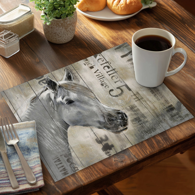 Rustic White Horse Polyester Placemat | Western Bedroom Decor