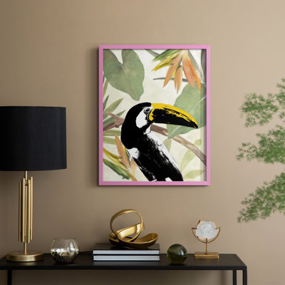 «Parrot in the Leaves II», reproduction encadrée - bois massif