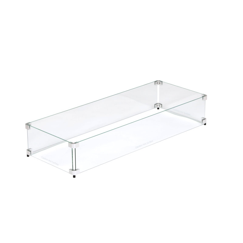 Clear Tempered Glass Fire Pit Wind Guard, 35" x 15" x 6"