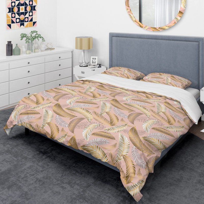Ensemble de housse de couette tropical v de style mid-century, Housse de couette très grand + 2 taies décoratives