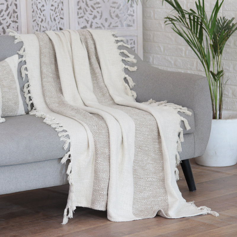 Plain Weave / Muslin Throw Blanket, Gray/Beige