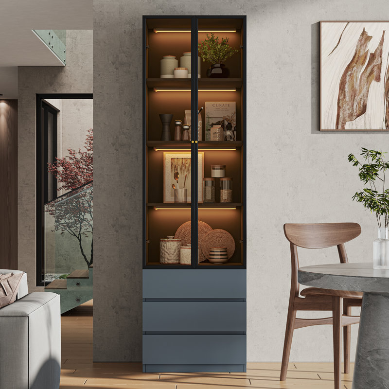Vaisselier gris H 81,1 po avec étagère de salle à manger à 4 niveaux Crafton, H 81,1 po x l 23,6 po x P 15,7 po, Gris